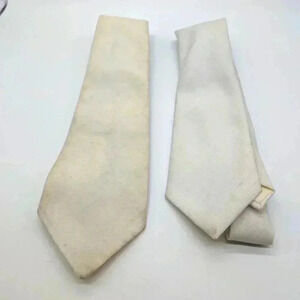2 White Vintage wide polyester ties unbranded & JCPENNEY w original tag